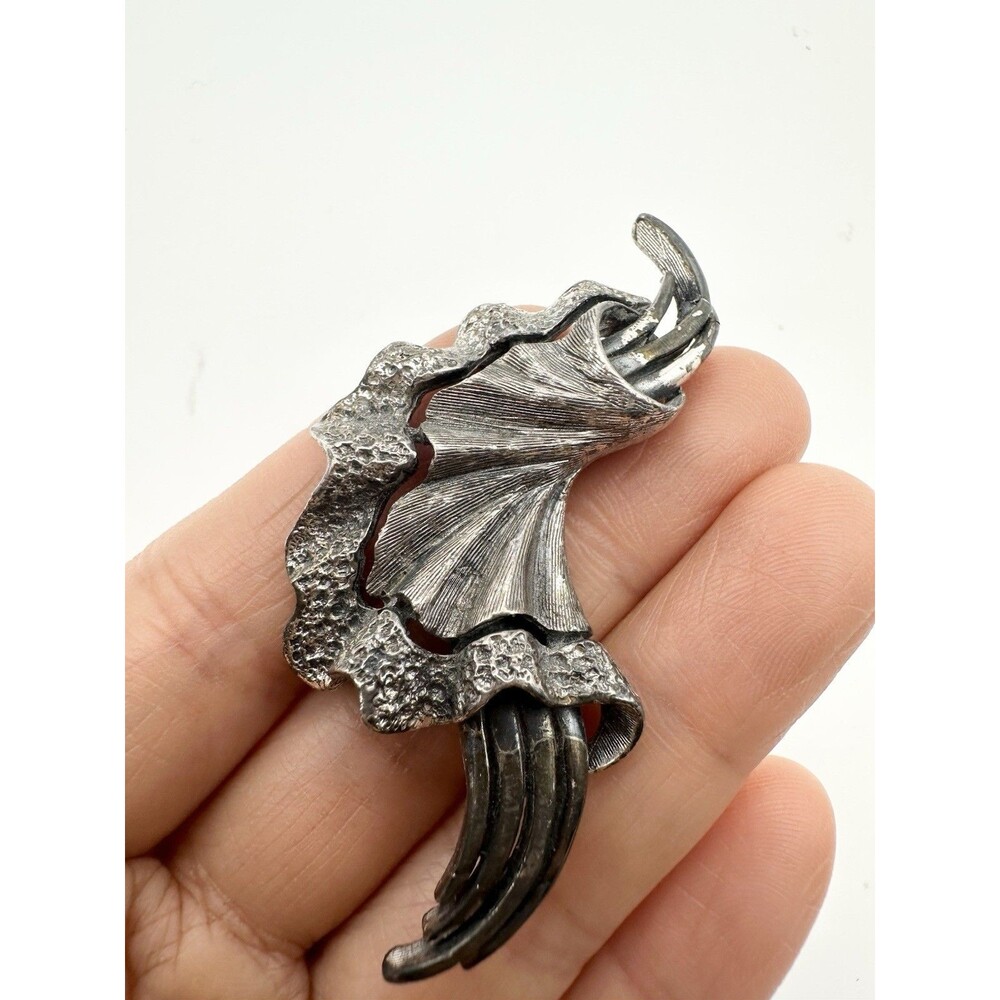 Vintage Tortolani Silver Tone Brooch Brutalist Style